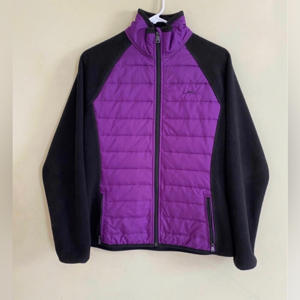 RALPH LAUREN ACTIVE BLACK QUILTED PURPLE FRONT FULL ZIP  FLEECE JACKET ,size L
